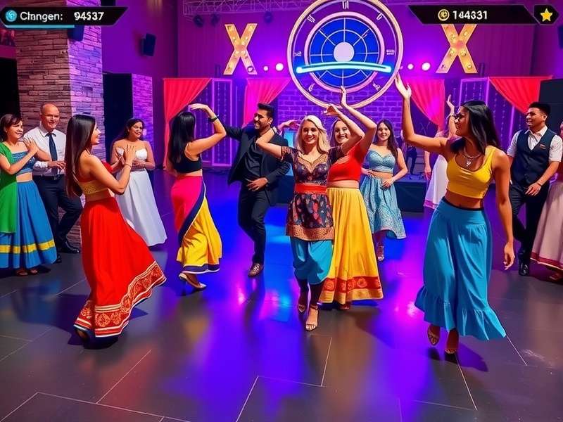 Bollywood Dance Party gameplay screenshot showing colorful dance moves